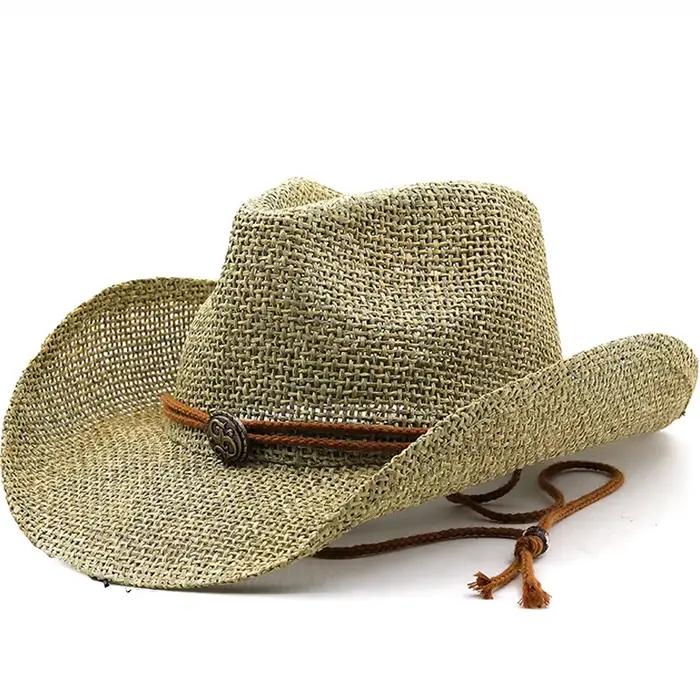 Chapeaux de Cowboy occidentaux en paille de papier Simple pour femmes et hommes, chapeau de Protecti