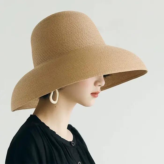 Chapeau de paille élégant style bohème, à large bord, tressé, style français, léger, pour la plage e
