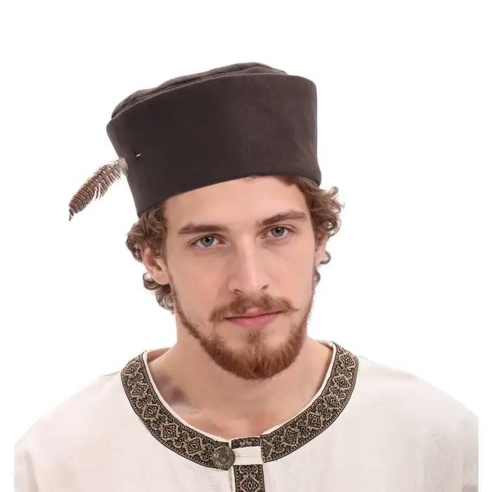Chapeau rond médiéval DAZCOS avec revers, béret classique Renaissance avec plume, casquette Ren Fair