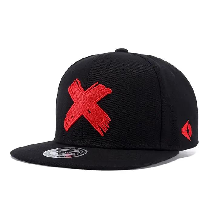 Chapeau à bords plats brodé lettre X 3D, chapeau de danse de rue hip-hop, casquette de baseball noir