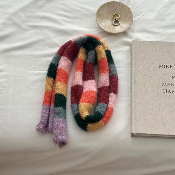 Ensemble de bonnets et écharpe arc-en-ciel rayés pour femmes et hommes, chapeaux Skullis chauds, cas