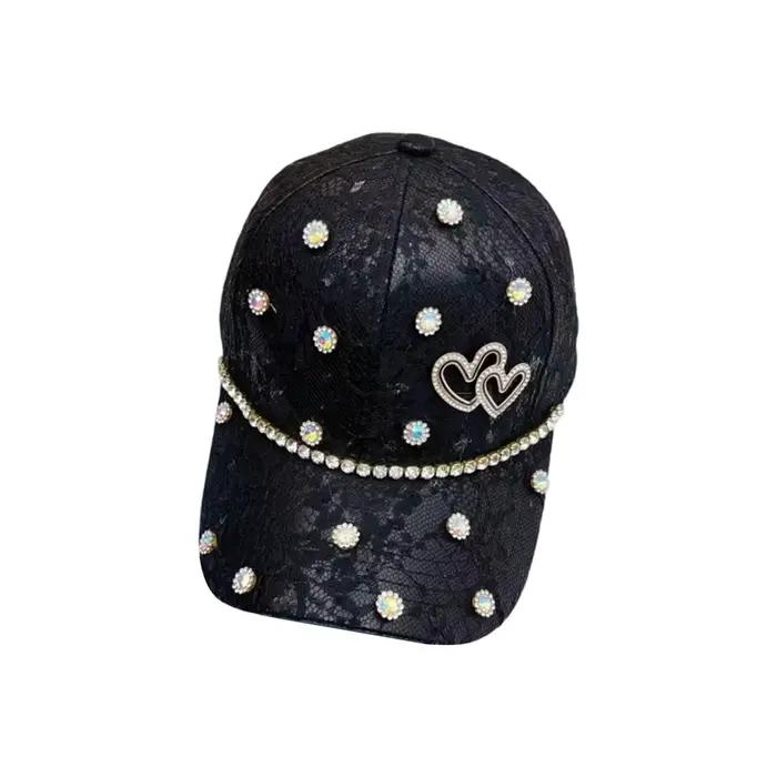 Casquette de Baseball en forme de cœur en strass pour femmes et filles, chapeau à profil bas en dent