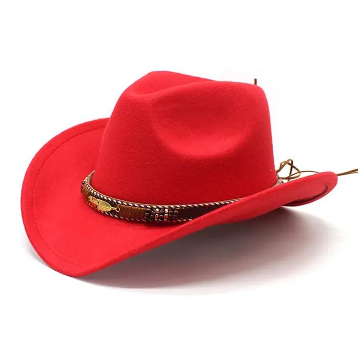 Chapeau de cowboy souple à large bord pour adultes, style western, en feutre de laine, casquette pla
