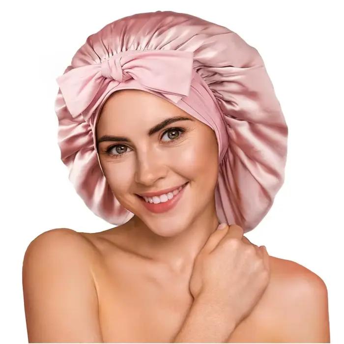 Bonnet en soie de mûrier 100% 19 Momme pour femmes endormies avec une enveloppe de cheveux en soie D