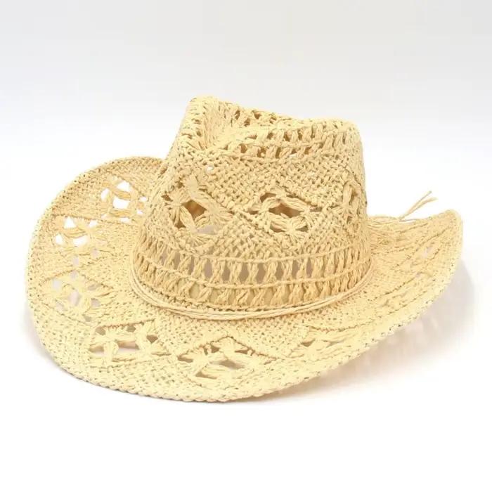 Chapeau de paille bohème unisexe ajouré, style vintage, avec décoration coquillage, chapeau de plage