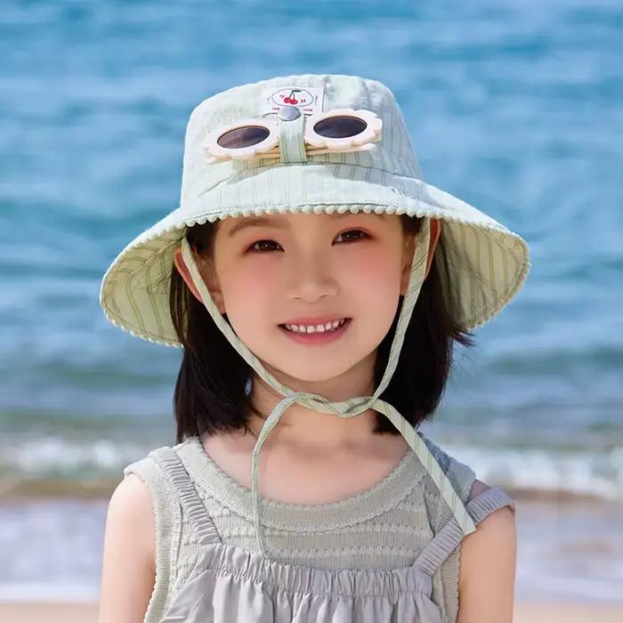 Chapeau de soleil d'été pour filles de 4 à 10 ans, Protection UV à large bord, casquette seau de pla