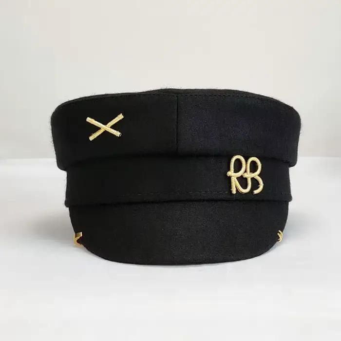 Marque de créateur boucle d'oreille laine Newsboy casquettes pour femmes lettre RB militaire chapeau