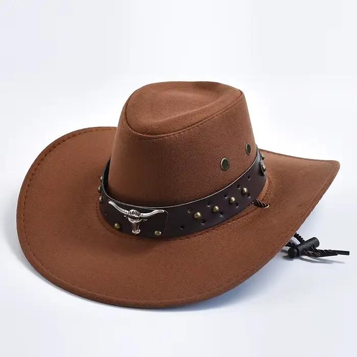 Nouveaux chapeaux de cowboy en daim artificiel, style vintage à large bord, pour homme et femme, cha