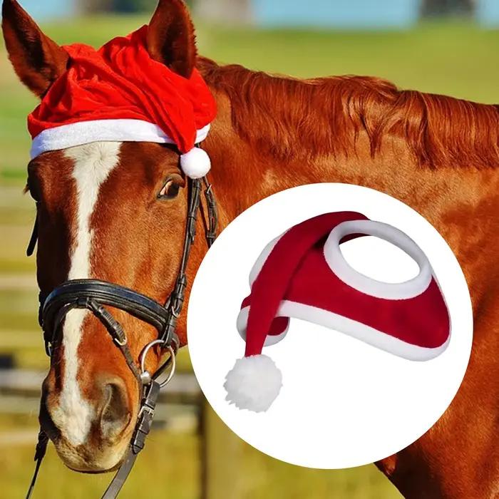 Chapeau de cheval de noël, habillage, Photo d'hiver de ferme, tenue d'équitation mignonne et respira