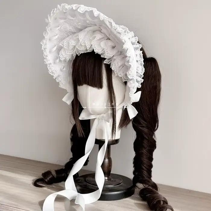 Bonnet Lolita blanc pur fait à la main, couvre-chef en dentelle de mariée, changement de couleur per