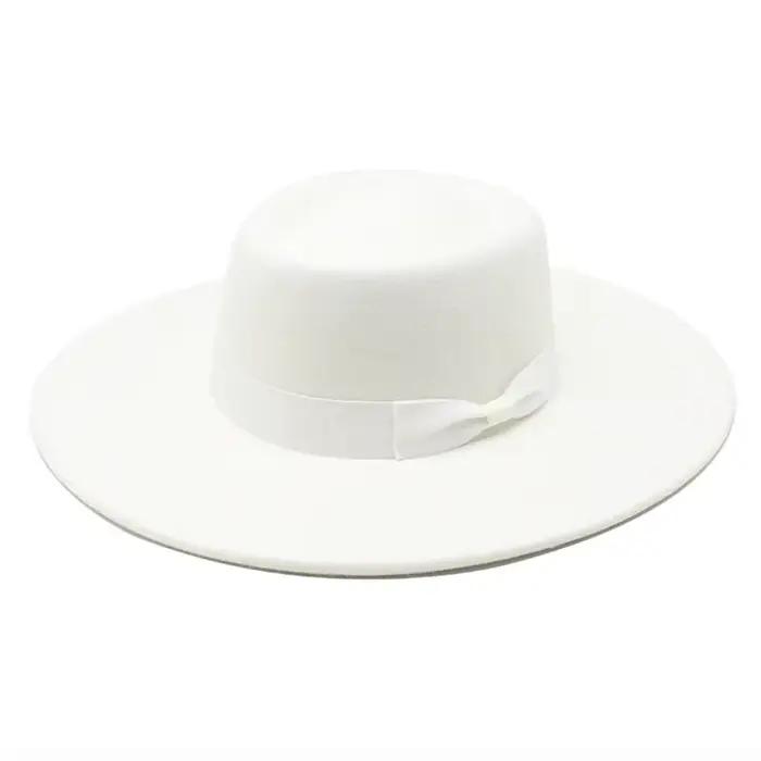 Fedora Bow chapeau à large bord église Derby plat chapeau Panama feutre Fedoras chapeau pour femmes 
