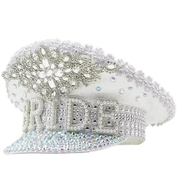Chapeau à bijoux 39BD, chapeau capitaine en perles lourdes en blanc pour enterrement jeune fille