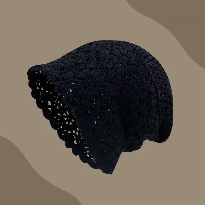 Bonnet tricoté à la main pour femme, fin, ajouré, en laine, style rétro littéraire, pour printemps e