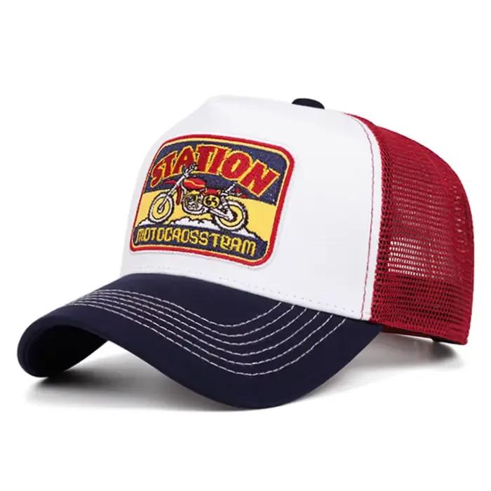 Nouveau Chapeau en Maille 2026, Casquette de Camionneur Brodé Motif Moto, Chapeau de Soleil Décorati