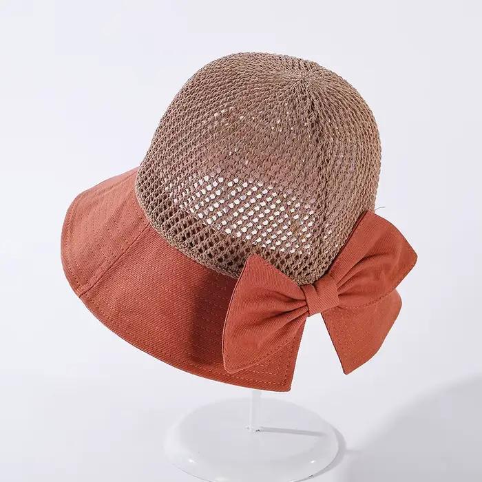 COKK-chapeaux d'été pour femmes, chapeau de plage coréen tricoté respirant et pliable avec nœud, Pro