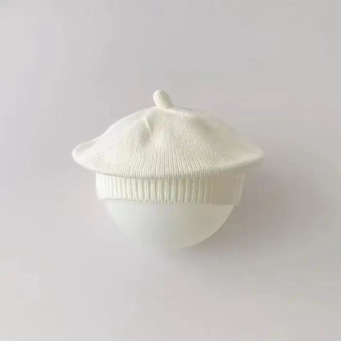♩ Béret tricoté mignon pour bébé, chapeau chaud de couleur unie pour enfants, casquette d'automne et