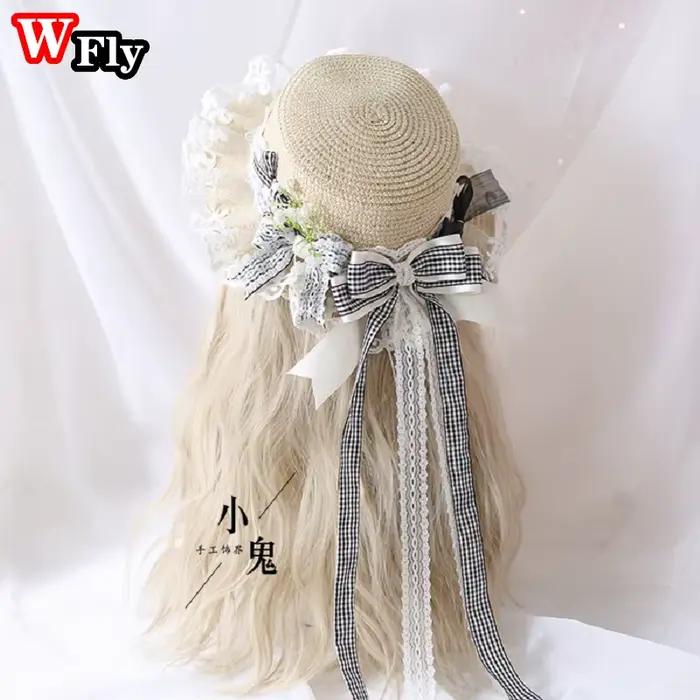 Harajuku-Chapeau de paille d'été pour femmes et filles, couvre-chef de plage, doux, Lolita, princess