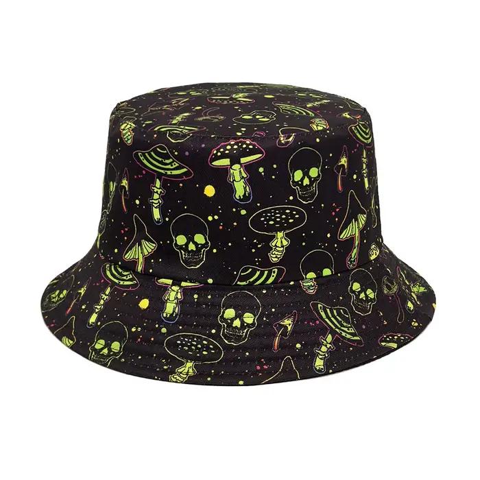 Chapeaux Bob à Motif Crâne et Champignons pour Femmes et Hommes, Chapeau de Pêcheur Réversible Anti-
