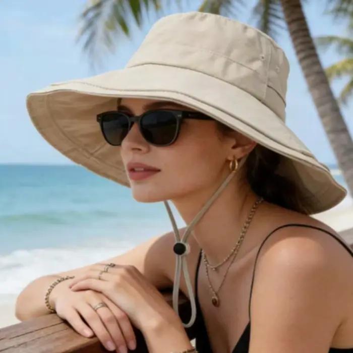 Chapeau de soleil décoratif à cordon de serrage pour femmes, résistant aux UV, chapeau de pêcheur à 