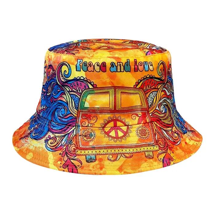 Chapeau de pêcheur coloré Peace and Love, chapeau de soleil réversible, chapeau seau pliable à la mo