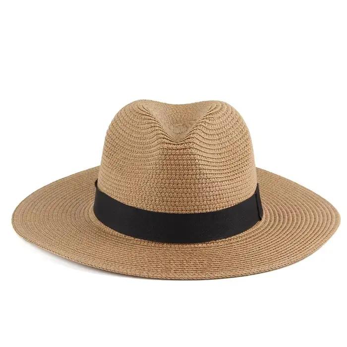 Mode hommes chapeau de paille pour femmes été à la mode plage soleil chapeaux couleur unie Fedoras r