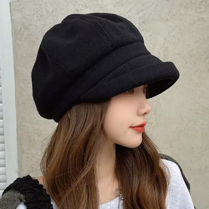Chapeau octogonal incurvé en laine de style rétro britannique pour femmes, béret décontracté polyval