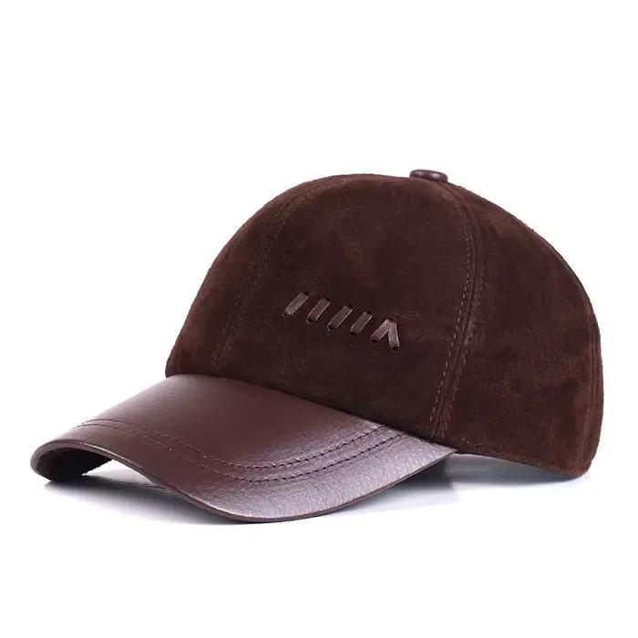 Casquette de baseball en cuir véritable pour homme, chapeau d'hiver en daim thermique 2019 en peau d
