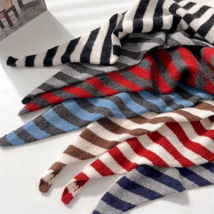 Foulard Triangle britannique coréen à rayures 100% laine, foulard Triangulaire pour femmes, écharpe 