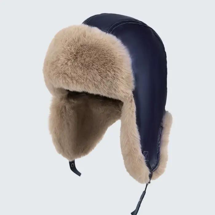 Chapeau de pilote d'hiver en cuir Pu, coupe-vent, Anti-buée, cyclisme Lei Feng, protection du cou, c