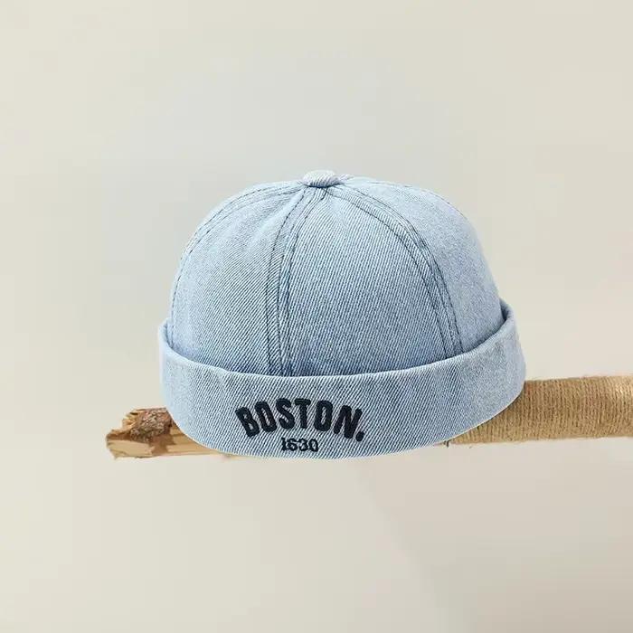 Chapeau sans bord en denim brodé de lettres vintage pour bébés garçons et filles, pare-soleil, casqu