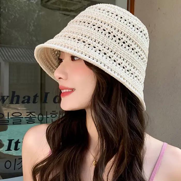 Chapeau de paille coréen pour femme, protection solaire, chapeau bob, voyage, plage, Panama, tissé à