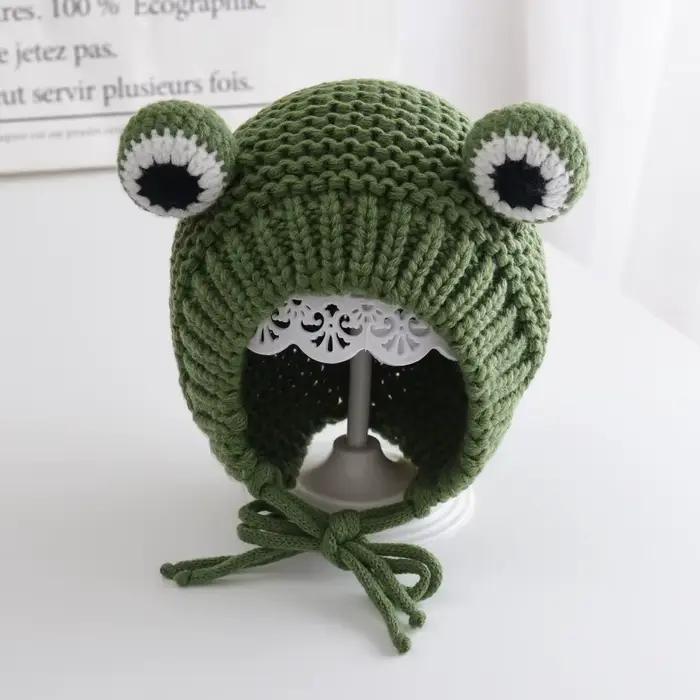 1 pièce hiver automne tricoté dessin animé grenouille chapeau Crochet bébé chapeau fille garçon enfa