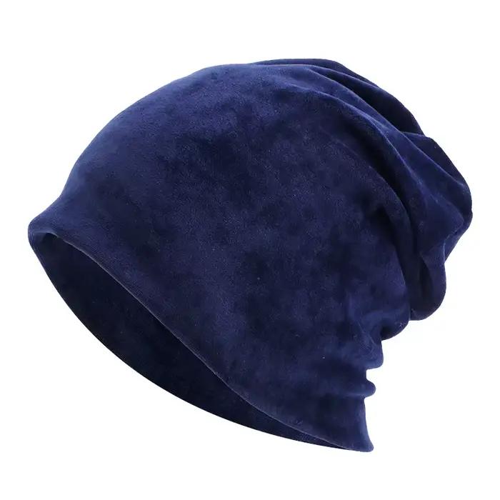 Mode velours Beanie Baggy chapeau automne hiver chaud Slouchy bonnets pour hommes femmes solide velo