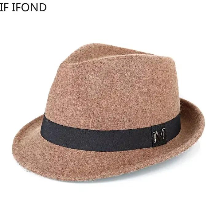 Hommes hiver épais chaud feutre Fedora chapeaux laine Gentleman Jazz casquette homburg mâle classiqu