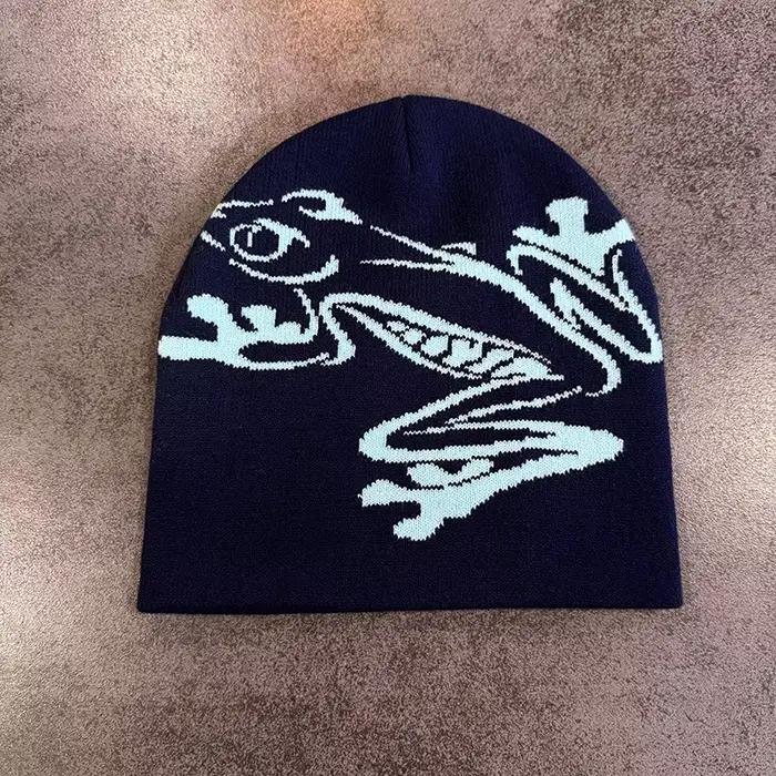 Bonnet imprimé grenouille d'arbre pour hommes et femmes, casquette tête de mort en tricot extensible
