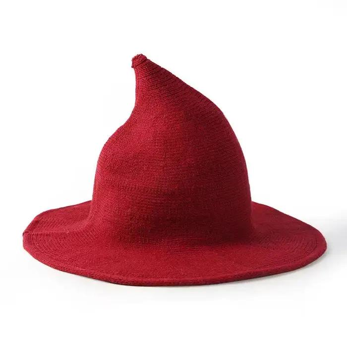 Chapeau tricoté en laine Vintage pour Halloween, chapeau de sorcière pour femmes, déguisement de fêt