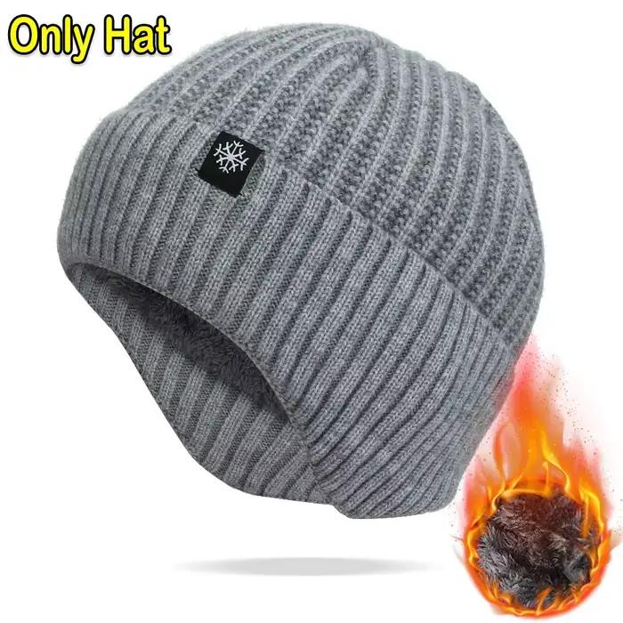 Chapeau tricoté en peluche pour hommes, casquette chaude à visière, protège-oreilles, mode décontrac