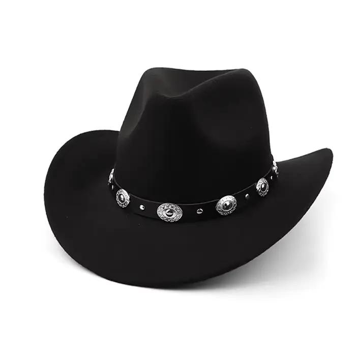 Chapeaux de Cowboy occidentaux noirs pour femmes, Vintage, Fedoras en feutre à large bord, chapeaux 
