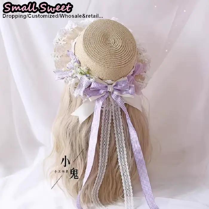 Chapeau de soleil polyvalent style forêt pour femme, modèle Y2K, en paille, motif écossais avec nœud
