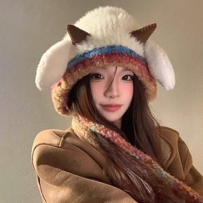 Chapeau coréen en peluche mignon, couvre-oreilles tricoté chaud, résistant au froid, assorti avec to