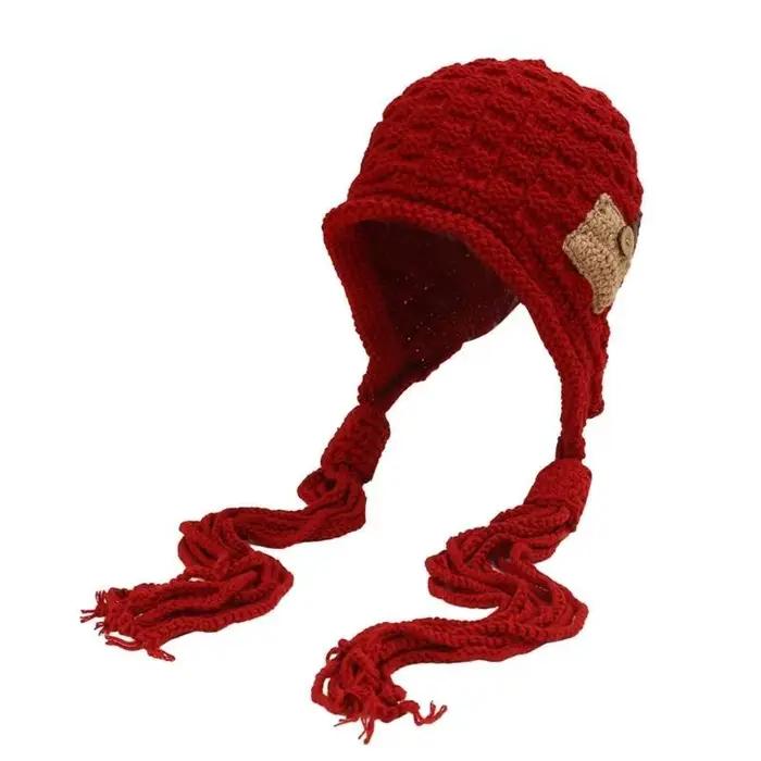 Chapeau Sherpas tricoté à main 31BB avec rabat d'oreille, casquette tricotée en laine lourde Ski tra