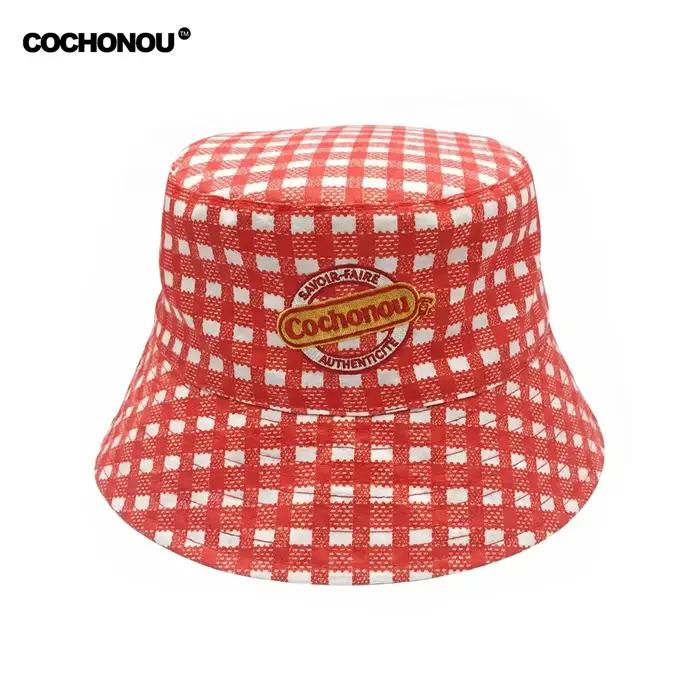 Nouveau COCHONOU chapeau seau avec Logo brodé, Polyester à carreaux rouge, chapeau de soleil d'extér