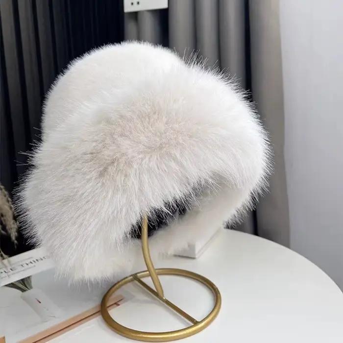 Chapeau de pêcheur en fourrure moelleuse pour femmes, casquette de Protection des oreilles en peluch