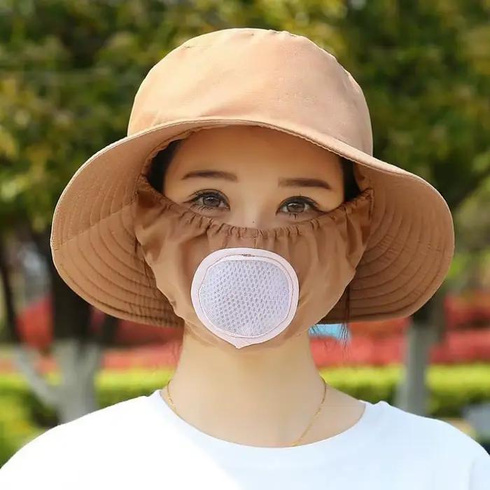Chapeau de piqueur de thé pour femmes, à large bord, motif floral, anti-UV, respirant, avec masque, 