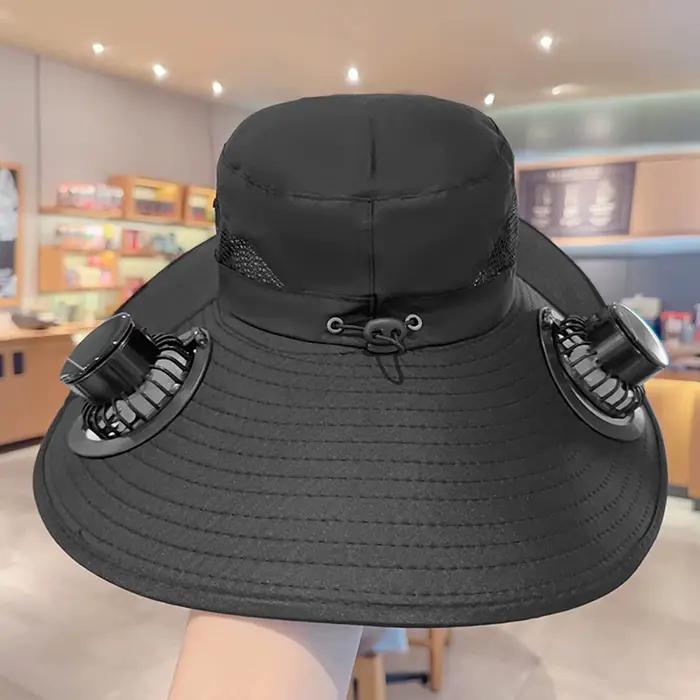 Chapeau d'été à large bord avec ventilateurs, chapeau de ventilateur solaire pour hommes et femmes, 