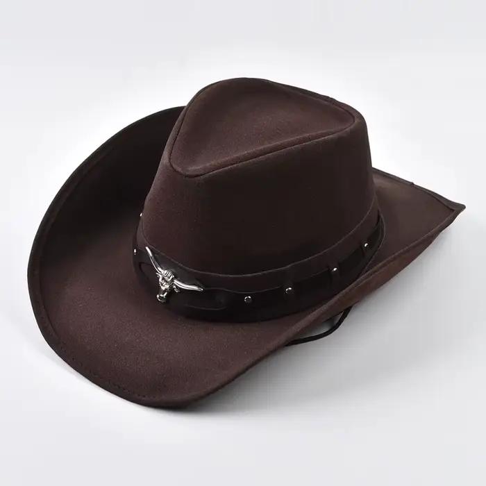 Chapeau de Cowboy occidental en cuir pour hommes et femmes, 100%, chapeaux de parrain à large bord, 