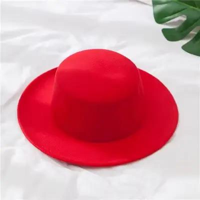 Chapeaux Fedoras à dessus plat pour femmes, couleur unie, Imitation laine, casquette de Jazz élégant