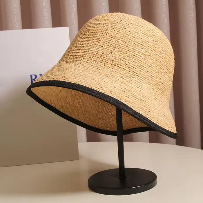 Chapeau de paille en raphia irrégulier à petit bord pour femme, chapeau de bassin, simple, décontrac