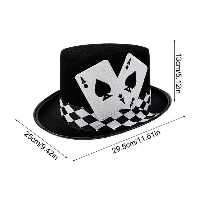 Chapeaux hauts de forme pour hommes, motif cartes à jouer, accessoire de costume de magicien, chapea