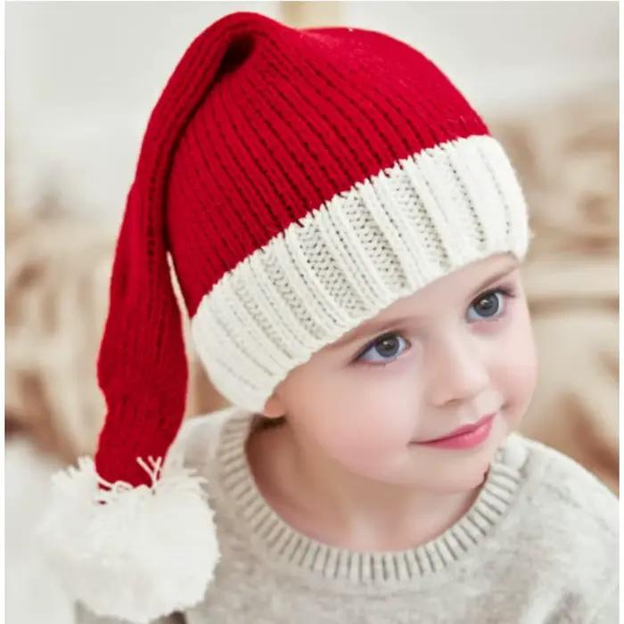 Chapeaux de père noël assortis pour la famille, bonnet en tricot de noël, bonnet à pompon Parent-enf